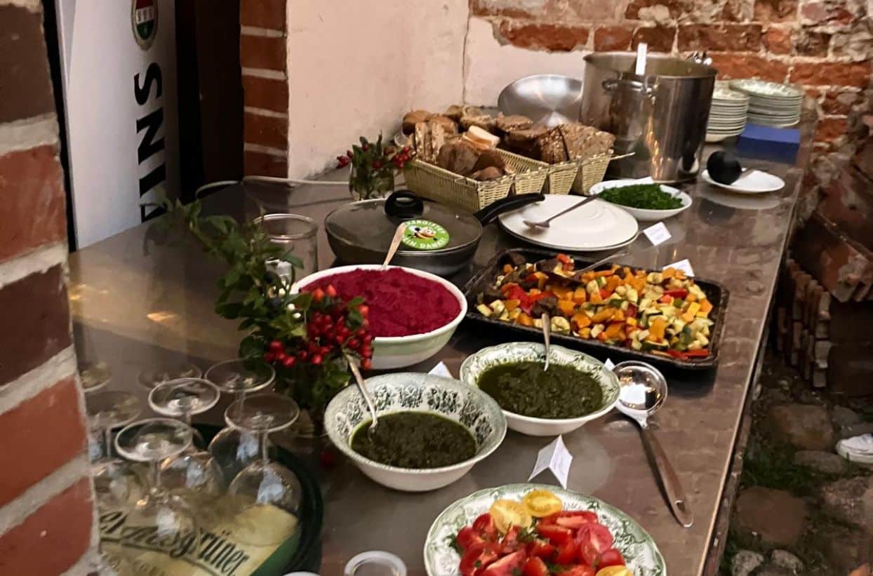 Buffet mit verschiedenen Speisen draußen